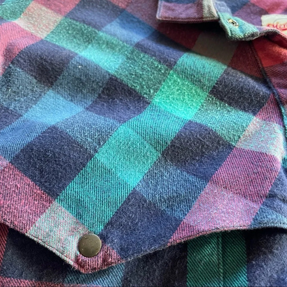 Vintage Merona Sport  Plaid Long Sleeve Women Shirt size M Y2K Green Blue Pink - Picture 6 of 12